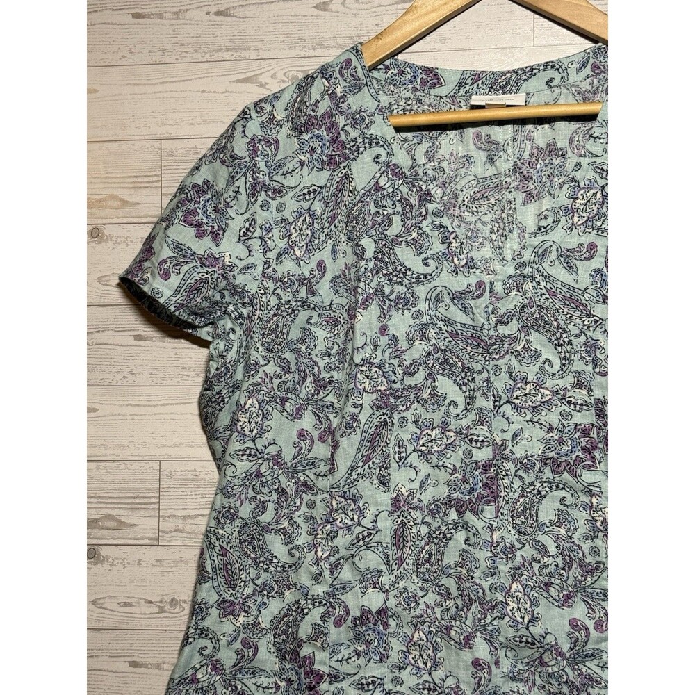 J. Jill Love Linen Sea Glass Blue Purple Paisley Print Shift Dress Women's L - Picture 6 of 12